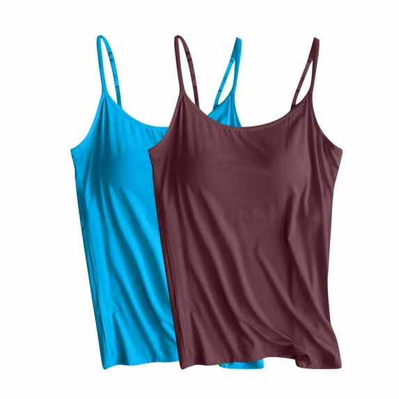 BLVB 2PC Tank Tops for Women with Built in Bras Sleeveless Comfy Yoga Workout Sports Cami Shirts Activewear for Women