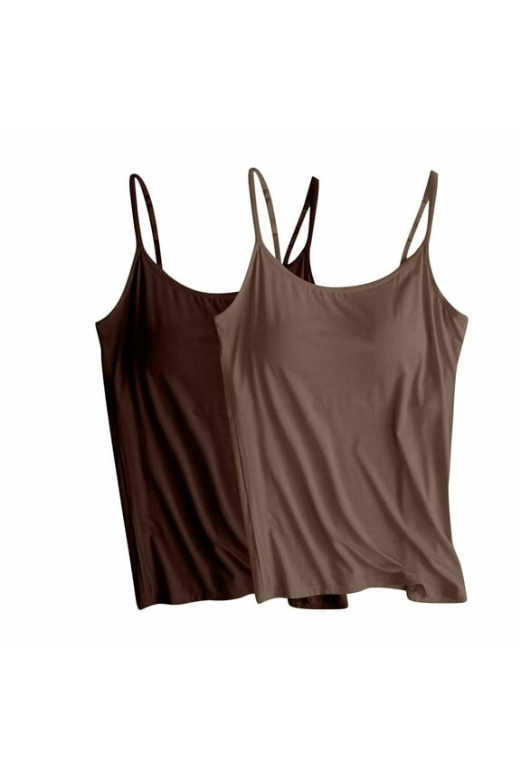 2PC Tank Tops for Women with Built in Bras Sleeveless Comfy Yoga Workout Sports Cami Shirts Activewear for Women