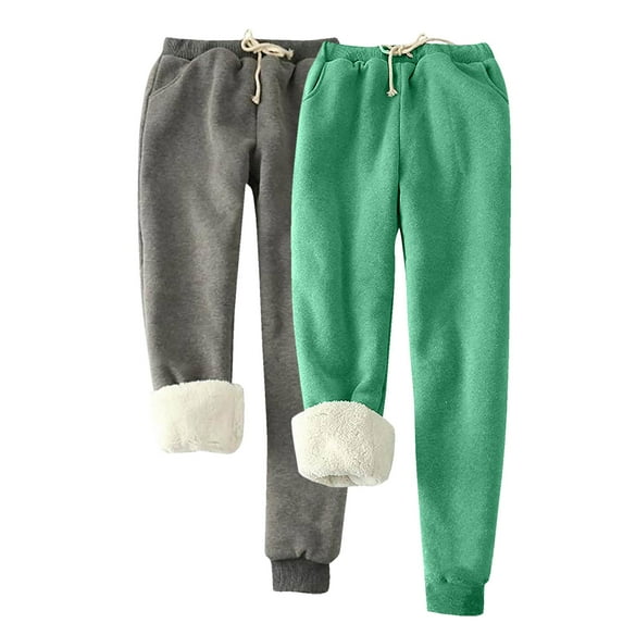 BLVB 2PC Women's Warm Winter Sherpa Lined Pants Drawstring Fleece Joggers Plus Size Athletic Sweatpants Loungewear