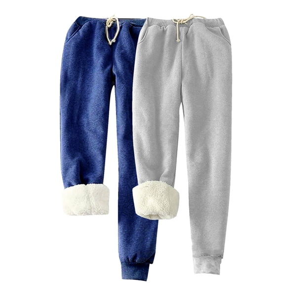 BLVB 2PC Women's Warm Winter Sherpa Lined Pants Drawstring Fleece Joggers Plus Size Athletic Sweatpants Loungewear