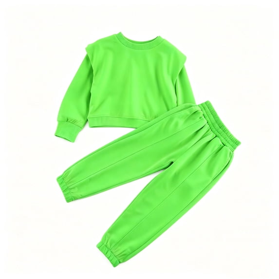 BLVB 2PCS Set Toddler Baby Girl Fall Clothes Long Sleeve Crewneck Sweatshirt and Joggers Pants Kids Winter Outfit Set(Green,2-3Years)
