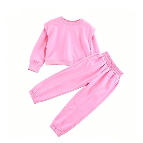 BLVB 2PCS Set Toddler Baby Girl Fall Clothes Long Sleeve Crewneck Sweatshirt and Joggers Pants Kids Winter Outfit Set(Pink,5-6Years)
