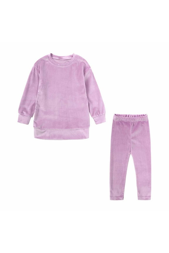 2Pcs Fashion Toddler Baby Boy Girl Velvet Long Sleeve Sweatshirt Tops Pant Set Tracksuit Clothes for Kids