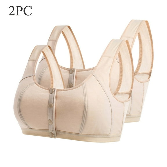 BLVB 2pc Front Closure Bras for Women Wireless Comfort Everyday Bra Soft Support Lounge Sleep Bra Underwear Beige 1