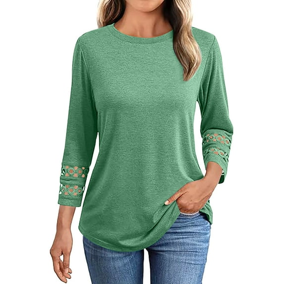 BLVB 3/4 Length Sleeve Womens Tops Dressy Casual Tunic Blouses for Women Trendy Crewneck T Shirts Summer Clothes