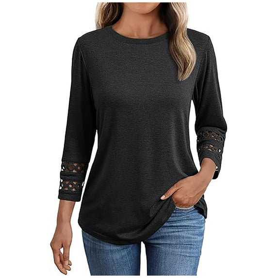 BLVB 3/4 Length Sleeve Womens Tops Dressy Casual Tunic Blouses for Women Trendy Crewneck T Shirts Summer Clothes