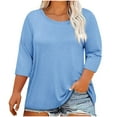 thumbnail image 1 of BLVB 3/4 Length Sleeve Womens Tops Summer Dressy Casual Plus Size Tops for Women Crewneck Plain Basic Tee Shirts Tunics, 1 of 4