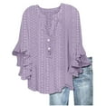 thumbnail image 1 of BLVB 3/4 Length Sleeve Womens Tops Summer Fall V-Neck Eyelet Blouses Spring Ruffle Sleeve Tunic T-Shirts Dressy Casual, 1 of 5