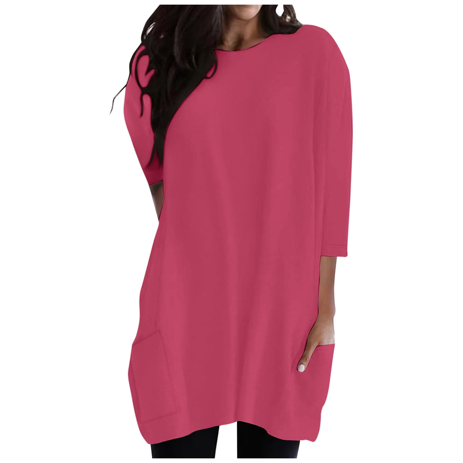 BLVB 3/4 Sleeve Shirts for Women Crewneck Casual Loose Going out Tunic ...