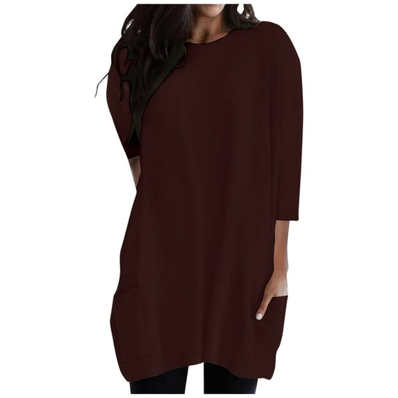 BLVB 3/4 Sleeve Shirts for Women Crewneck Casual Loose Going out Tunic Tops to Wear with Leggings with Pockets