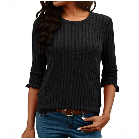 BLVB 3/4 Sleeve Tops for Women Lightweight Sweaters Fall Outfits Dressy Casual Soft Pullover Crewneck Shirts Blouses