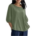 thumbnail image 1 of BLVB 3/4 Sleeve Tops for Women Loose Casual Cotton Linen Tee Shirts Crewneck Dressy Blouses Summer Fall Clothes, 1 of 6