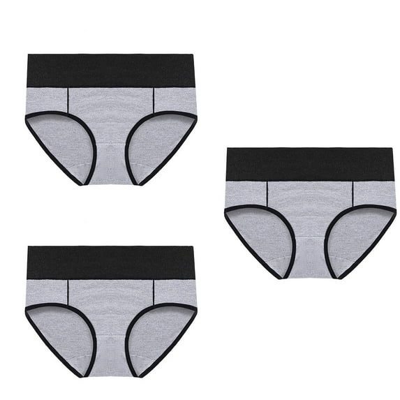 BLVB 3 Pack Womens Plus Size Cotton Panties Ladies Girls Mid Waisted Color Block Briefs Stretch Breathable Underwear