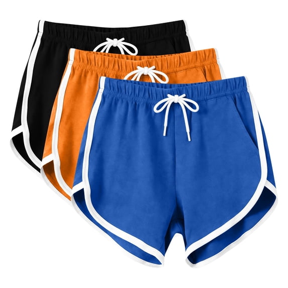 BLVB 3 Pack Womens Summer Shorts Drawstring High Waist Athletic Gym Sports Dance Shorts for Yoga Lounge Running with Pockets