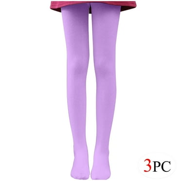 BLVB 3PC Girls Tights Women Dance Stockings Soft Footed Opaque Tights for Toddler, Kids and Women Purple