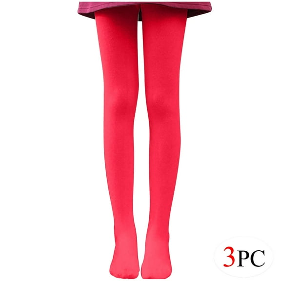 BLVB 3PC Girls Tights Women Dance Stockings Soft Footed Opaque Tights for Toddler, Kids and Women Red