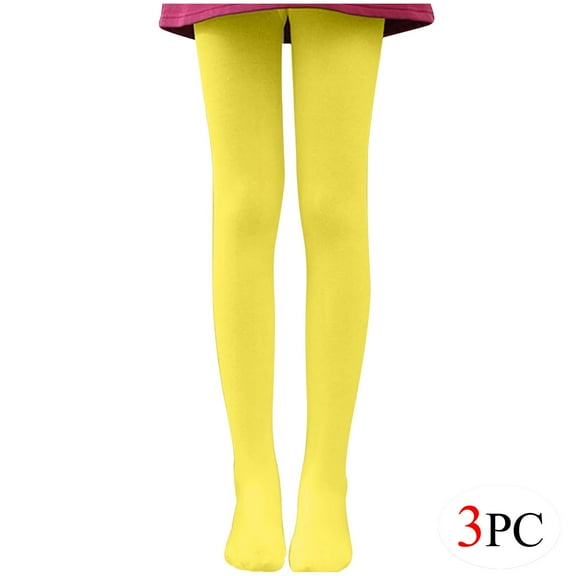 BLVB 3PC Girls Tights Women Dance Stockings Soft Footed Opaque Tights for Toddler, Kids and Women Yellow