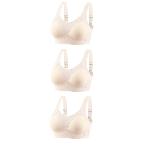 BLVB 3PCS Bras for Women Wireless Push up Bra Soft Support Seamless Comfortable Full-Coverage Wire Free Bralette Beige