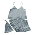 thumbnail image 1 of BLVB 3pcs Silk Satin Pajamas for Women sleeveless Cami Tops and ruffle shorts sets summer Sleepwear loungewear Pjs, 1 of 5