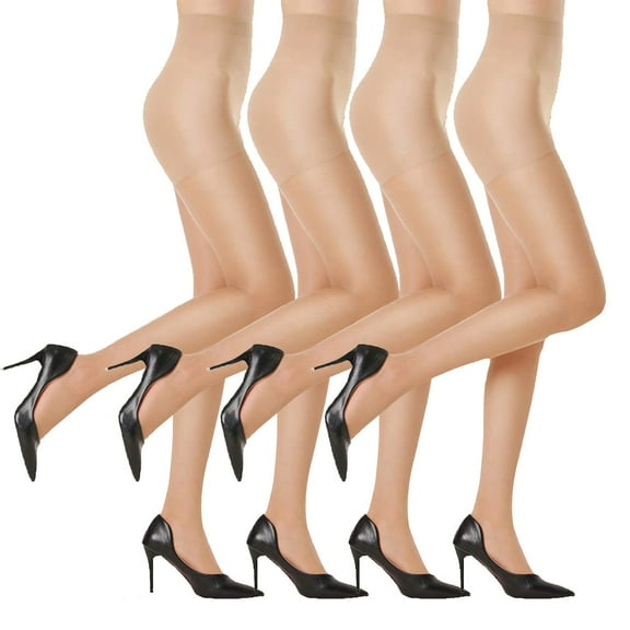 BLVB 4 Pairs Women's Opaque Tights Ultra Thin High Waist Pantyhose Thigh High Stockings for Ladies
