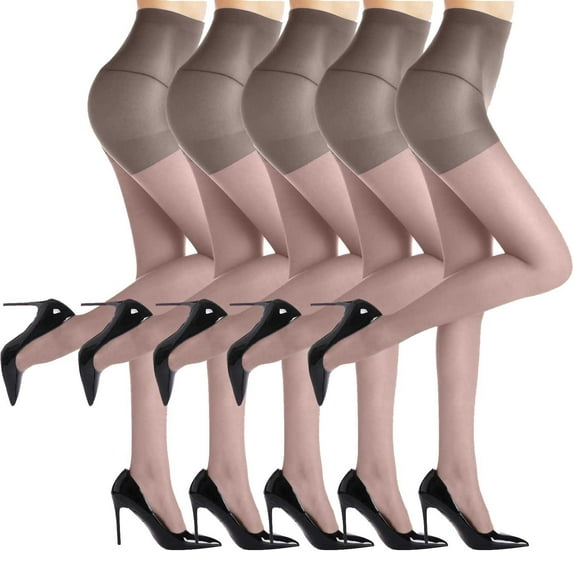 BLVB 5 Pairs Women's Opaque Tights Ultra Thin High Waist Pantyhose Thigh High Stockings for Ladies