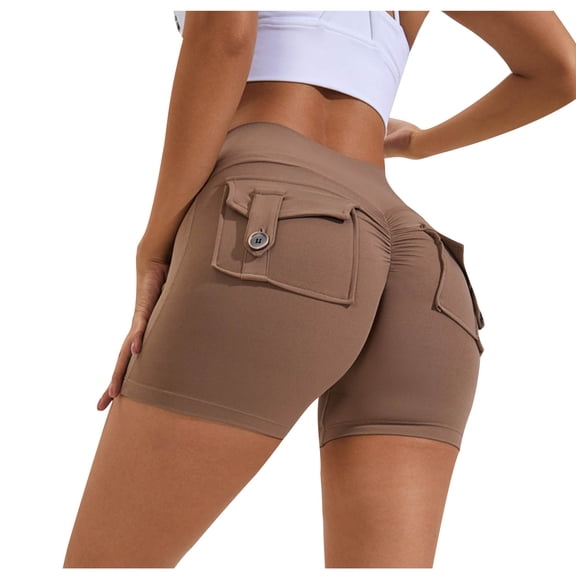 BLVB Athletic Workout Shorts Womens Yoga Biker Shorts with Flap Pockets for Women Cargo Shorts for Women