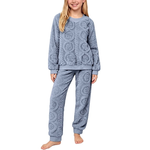BLVB Baby Boys Girls Pjs Set Two Piece Fleece Pajamas Toddler Kids Long Sleeve Fall Winter Warm Fuzzy Pajamas Loungewear(Blue,1-2Years)