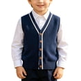 thumbnail image 1 of BLVB Baby Boys Girls School Uniform Sweater Vest Kids V-Neck Button Sleeveless Cardigan for Children Toddler(Navy,3-4 Years), 1 of 9