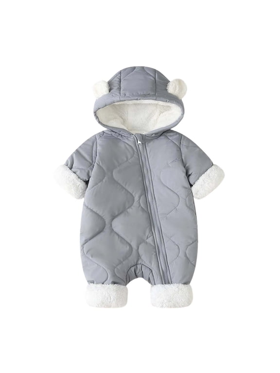 Baby Boys Girls Snowsuit Winter Clothes Hooded Jumpsuit Romper Infant Fleece Lined Warm Coat Outwear(Gray,9-12 Months)