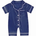 thumbnail image 1 of BLVB Baby Girl Boy Romper Pajamas Short Sleeve Button down One-Piece Pjs Newborn Infant Lapel Sleepwear Nightwear(Blue,9-12 Months), 1 of 4