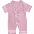 thumbnail image 1 of BLVB Baby Girl Boy Romper Pajamas Short Sleeve Button down One-Piece Pjs Newborn Infant Lapel Sleepwear Nightwear(Pink,9-12 Months), 1 of 4