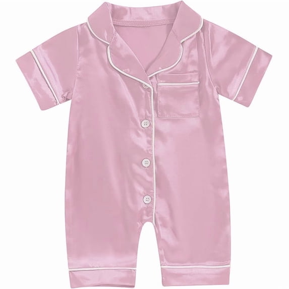 BLVB Baby Girl Boy Romper Pajamas Short Sleeve Button down One-Piece Pjs Newborn Infant Lapel Sleepwear Nightwear(Pink,9-12 Months)