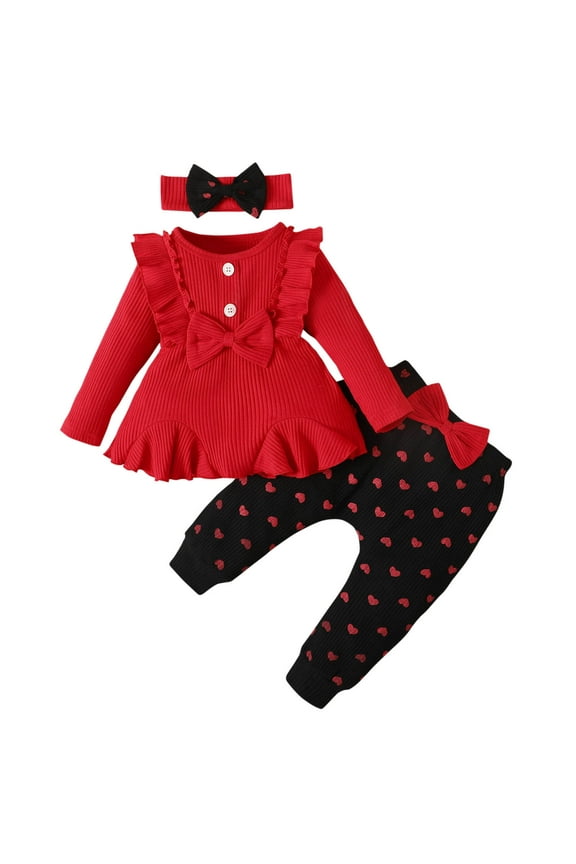 Baby Girl Clothes Newborn Infant Ribbed Knit Outfits Long Sleeve Ruffle Tops+Pants+Headband Fall Baby Clothes for Girls