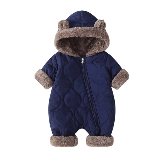 BLVB Baby Girls Boys Snowsuit Newborn Winter Warm Clothes Jumpsuit Romper Infant Hooded Fleece Coat Jacket Outwear(Navy,0-6 Months)