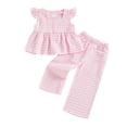 thumbnail image 1 of BLVB Baby Girls Summer 2 Piece Outfits Ruffle Sleeve Button up Tops Plaid Pants Spring Toddler Girl Clothes, 1 of 5