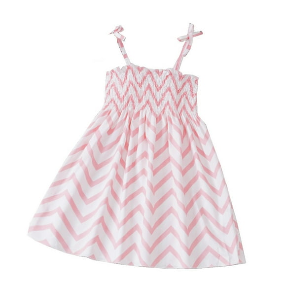 BLVB Baby Girls Summer Dresses Cute Printed Tie-Up Strap Sleeveless A-Line Beach Party Sundress 2-6 Years