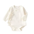 thumbnail image 1 of BLVB Baby Long Sleeve Side Tie Knot Kimono Bodysuits Cotton Wrap Rompers for Infant Newborn Baby Boys Girls(White,9-12 Months), 1 of 6