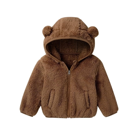 BLVB Baby Toddler Boys Girls Sherpa Fleece Jacket Fall Winter Warm Clothes Hooded Coat Outerwear 6M-5T(Brown,2-3 Years)