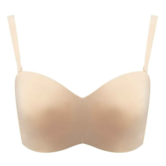 BLVB Bandeau Bra for Women Underwire Non-slip Push up Tube Top Bralette Plus Size Bras with Detachable Straps Beige