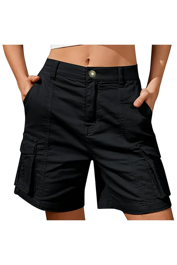 Bermuda Cargo Shorts Women High Waist 6 Pockets Shorts Summer Long Hiking Shorts for Women Casual Trendy Outfits
