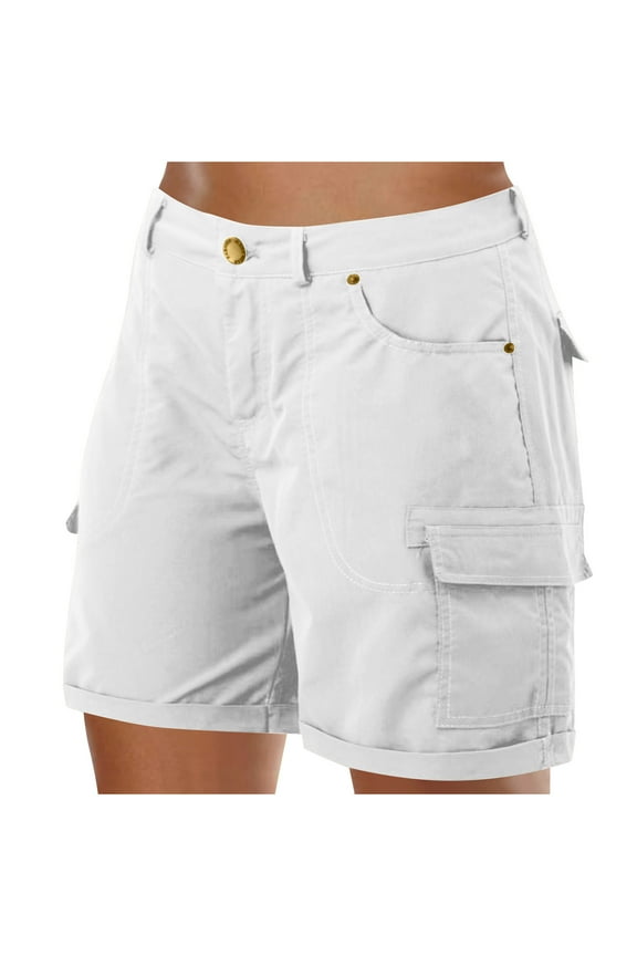 Bermuda Cargo Shorts for Women with Pockets High Waist Long Dressy Shorts Outdoor Summer Short Pants