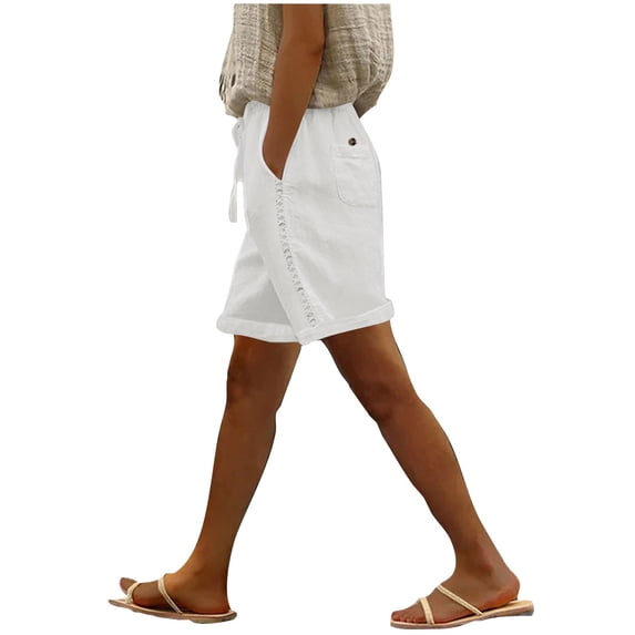 BLVB Bermuda Shorts for Women Summer Casual Lace Elastic Waist Drawstring Cute Lounge Shorts Beach Vacation Outfits