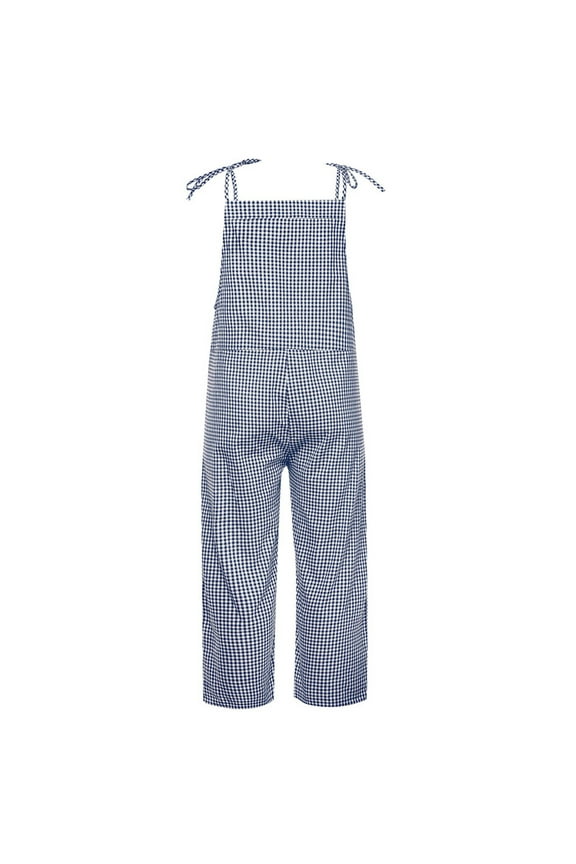 Bib Overalls for Women Summer Striped Sleeveless Beach Jumpsuits Tie Shoulder Straps Casual Wide Leg Rompers