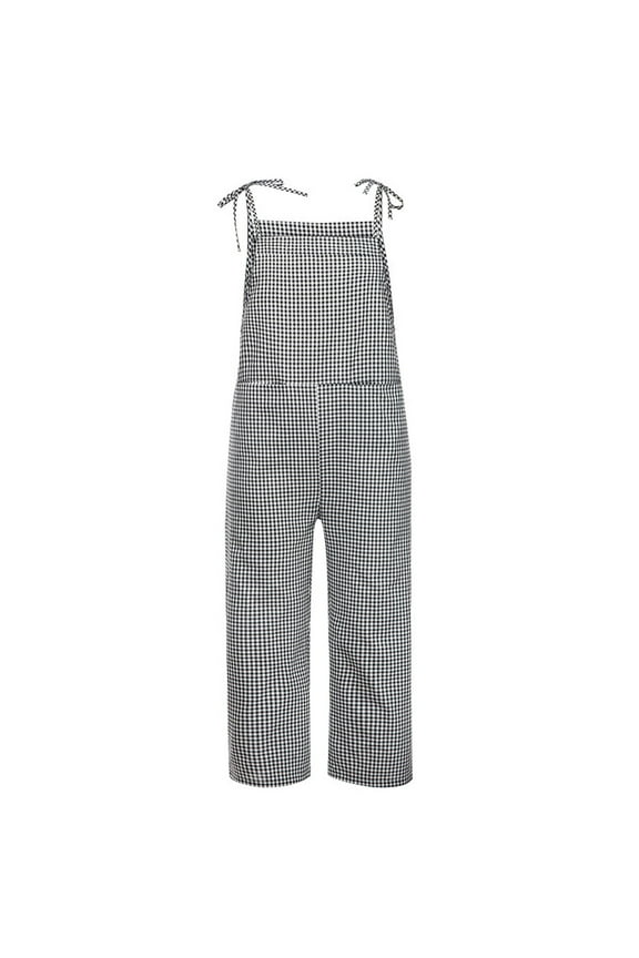 Bib Overalls for Women Summer Striped Sleeveless Beach Jumpsuits Tie Shoulder Straps Casual Wide Leg Rompers