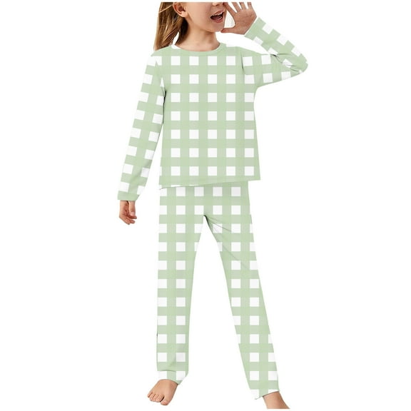 BLVB Big Girls Cute Pajama Sets Long Sleeve Tops and Pant Teens Sleepwear 2 Piece Pjs Clothes 2-14Years
