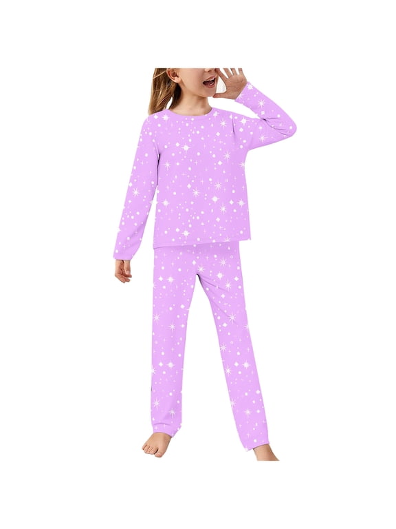 Big Girls Cute Pajama Sets Long Sleeve Tops and Pant Teens Sleepwear 2 Piece Pjs Clothes 2-14Years