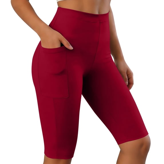 BLVB Biker Yoga Shorts with Pockets for Women High Waisted Athletic Running Workout Gym Knee Length Leggings Capri Pants