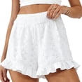 thumbnail image 1 of BLVB Boho Shorts for Women Summer Beach Vacation Clothes Spring Elastic Waist Embroidered Ruffle Lounge Shorts, 1 of 5