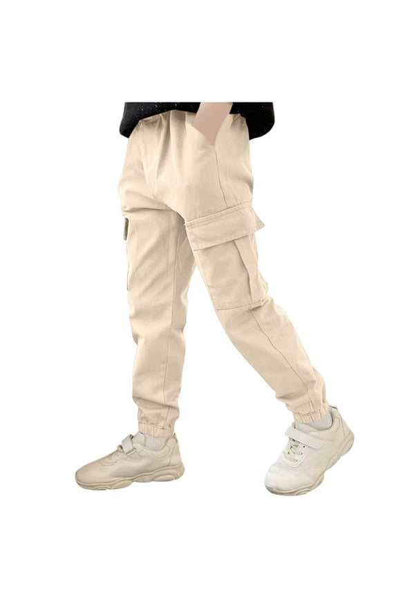 Boys Cargo Joggers Pants Outdoor Hiking Pants Kids Lightweight Athletic Pants with Pockets 3-12 Years