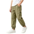 thumbnail image 1 of BLVB Boys Fleece Lined Warm Joggers Pants Elastic Waisted Thermal Winter Water Resistant Hiking Cargo Pants(Army Green,9-10 Years), 1 of 9